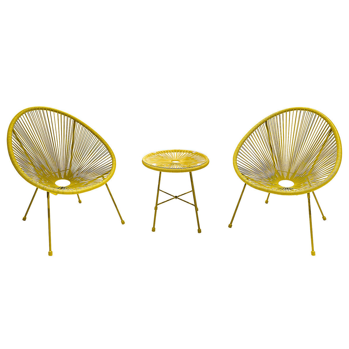 SITZGRUPPE - Stahl / Polyrattan - 3-teilig - Gelb, Naturmaterialien/Glas - home24