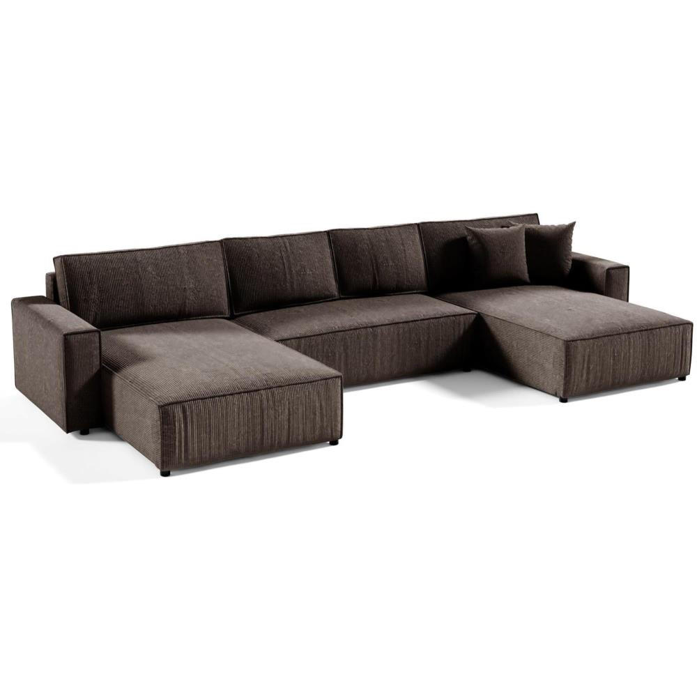 WOHNLANDSCHAFT Parys U mit Schlaffunktion braun - Schwarz/Braun, Kunststoff/Textil (390/70/185cm) - Beautysofa