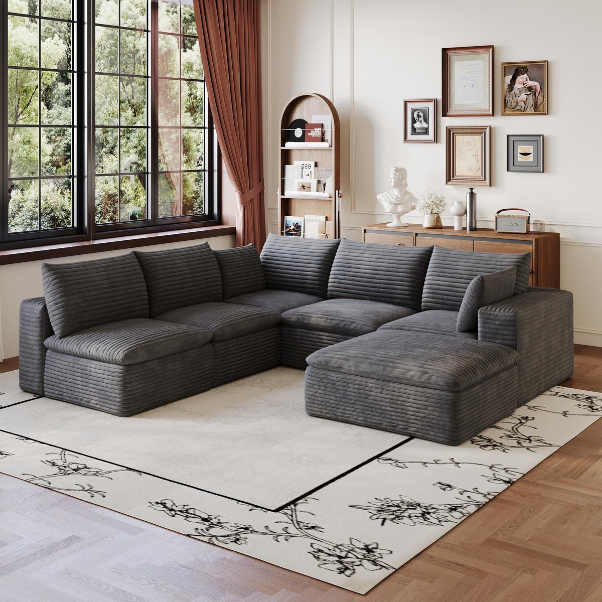 WOHNLANDSCHAFT DE-34773 5-Sitzer mit abnehmbare Polsterung Dunkelgrau - Dunkelgrau, Textil (250/60/260cm) - ComfortXL