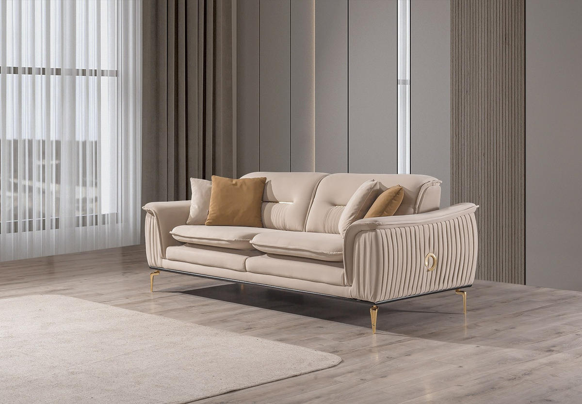 SITZGARNITUR Bologna Creme-Karamell Stellvariante:3+1+1 - Beige, Holz (229/82/92cm) - Villa Möbel