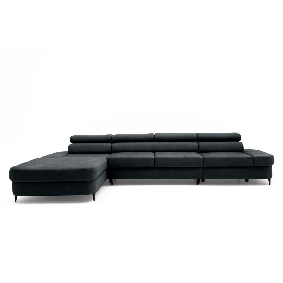 ECKSOFA JAZZ MAXI Links mit Schlaffunktion 125x195 Velours Schwarz - Schwarz, Holz/Textil (350/203cm) - Muffo