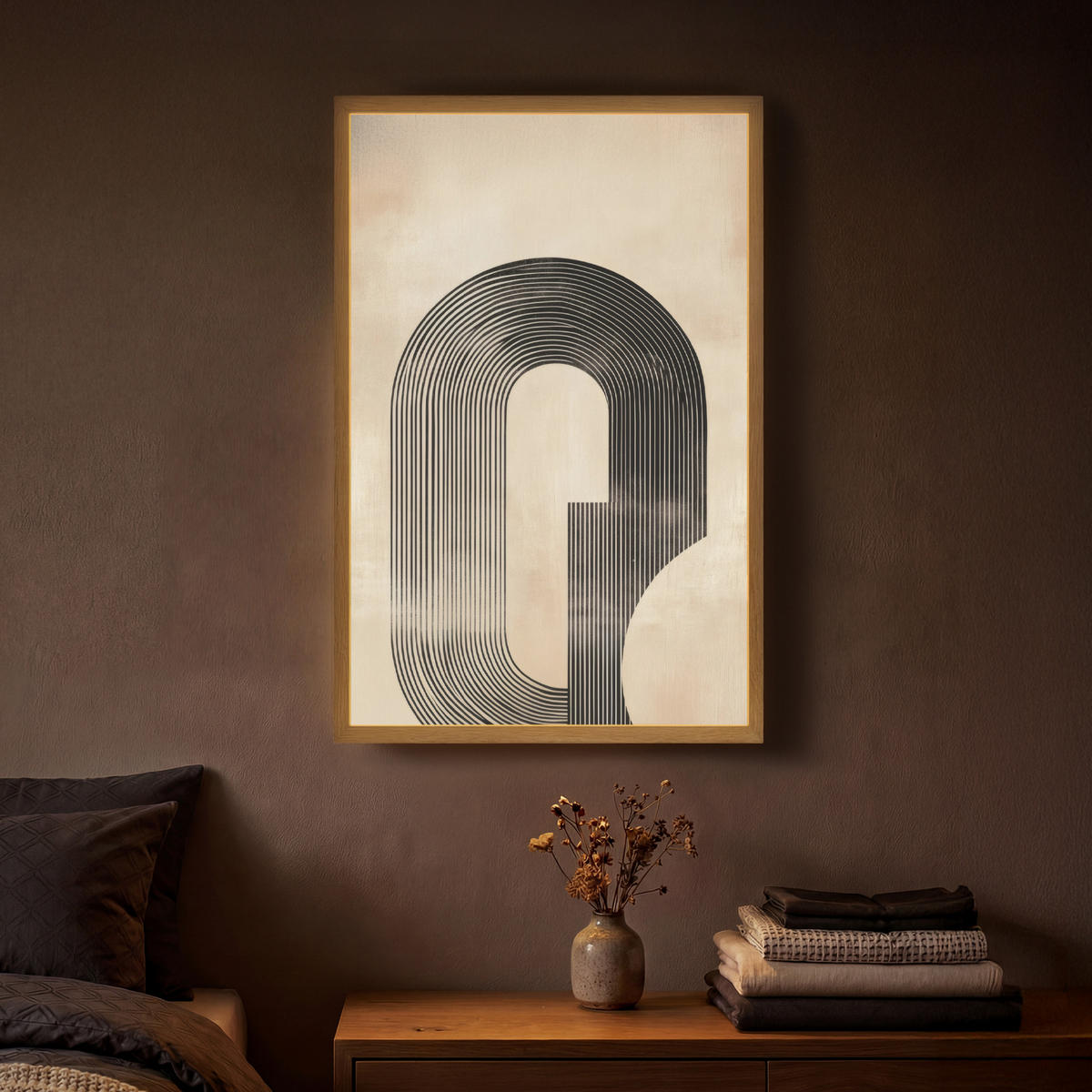 NÁSTĚNNÁ LAMPA S AKUMULÁTOREM Luk - Pruhy - Minimalistický - Černý 40x60 cm - béžová, kompozitní dřevo (40/60/8cm) - OnlyWow