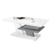 COUCHTISCH rechteckig Weiß Hochglanz Beton mit Ablage - Weiß Hochglanz/Grau, Holzwerkstoff (60/110/45cm) - designimpex
