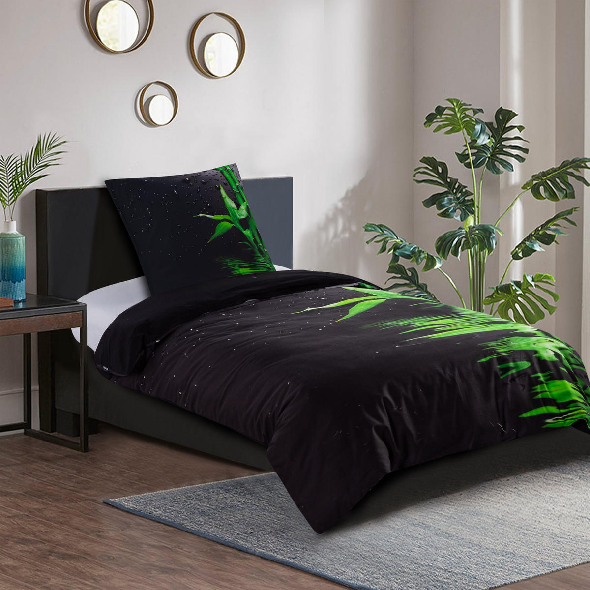 BETTWÄSCHE 4-teilig Virella - Schwarz, Naturmaterialien (135/200cm) - Sanilo