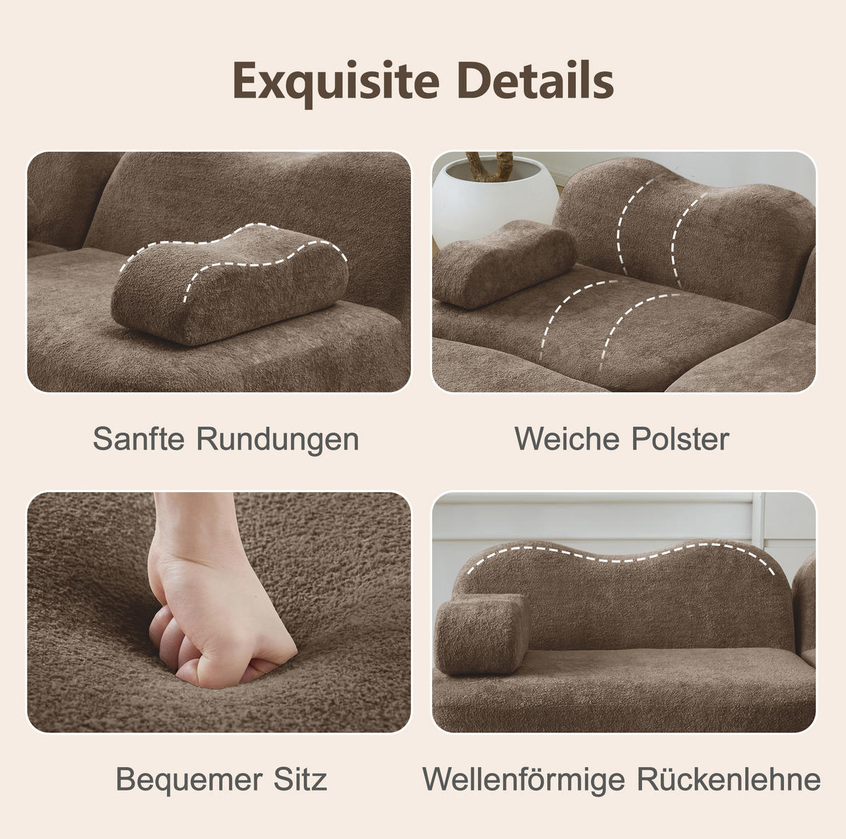 MODULARES 4-Sitzer Sofa aus Samt mit tiefer Sitzfläche Braun - Braun, Textil (98/70/384cm) - Modenvie