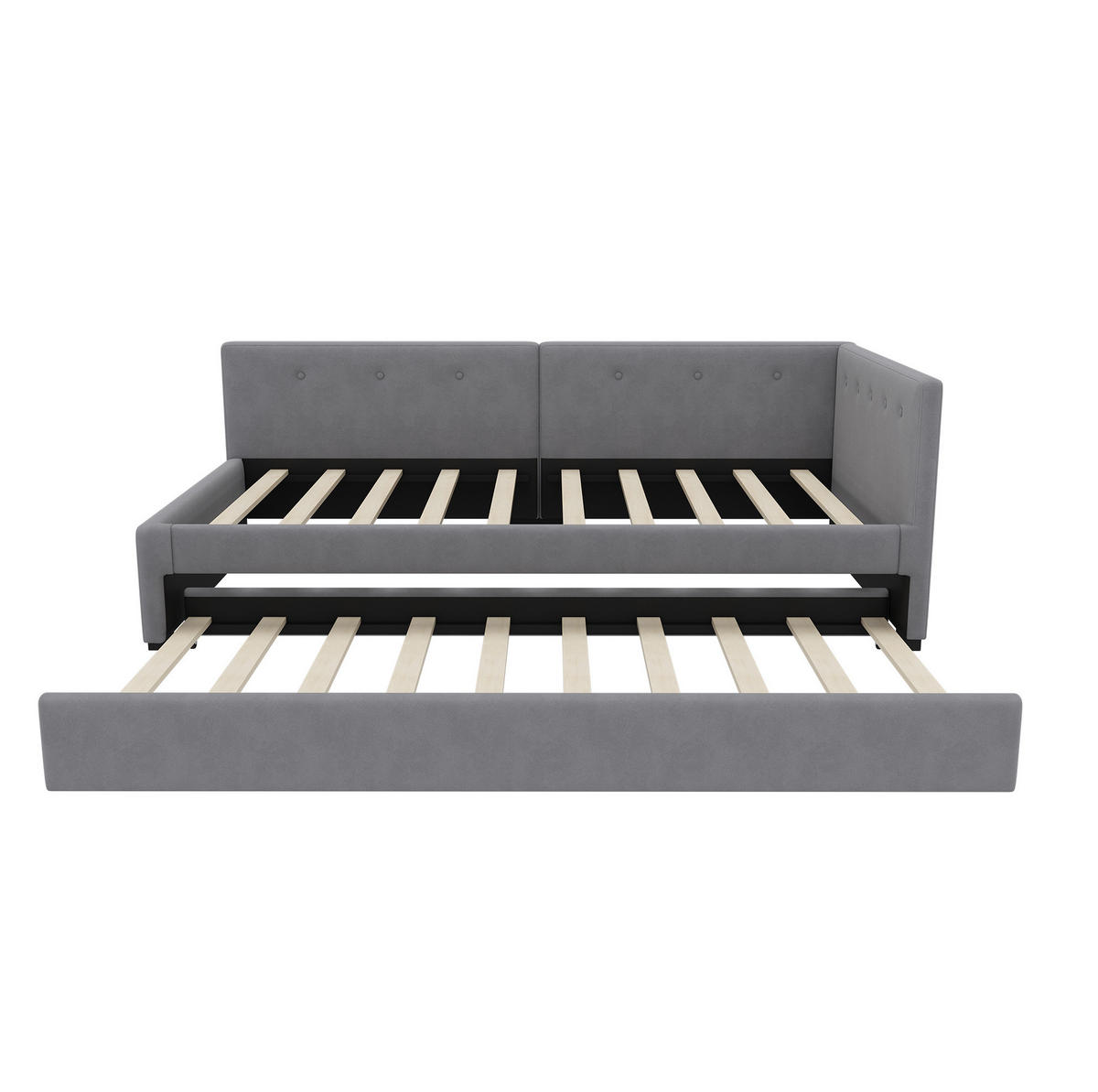 DENNÍ postel 90/200 cm šedá ze sametu a MDF s výsuvným lůžkem - šedá, textil (90/200cm) - OKWISH