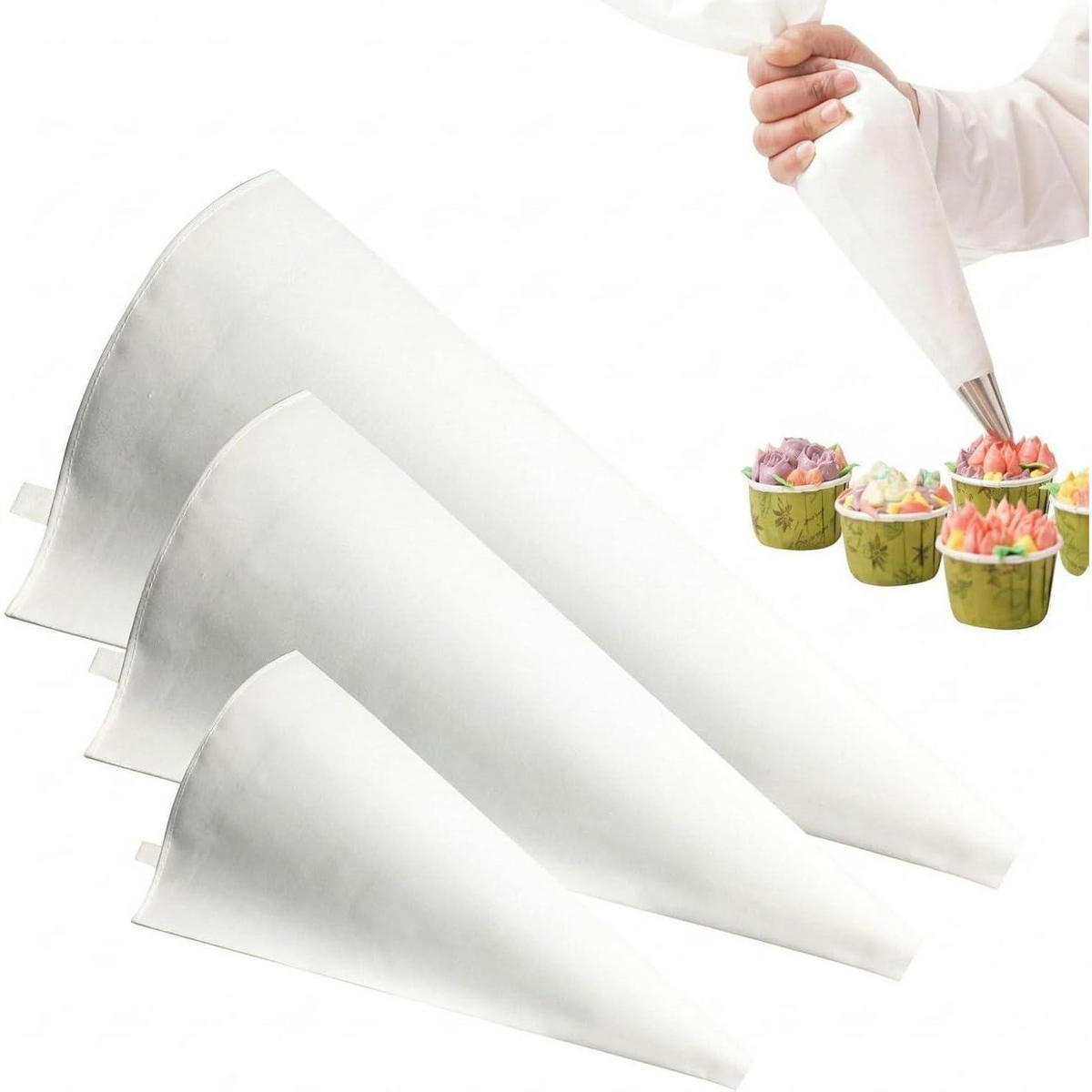SPRITZBEUTEL 3-teiliges Set Baumwolle 40/35/30 cm - Weiß, Textil (1/1/40cm)