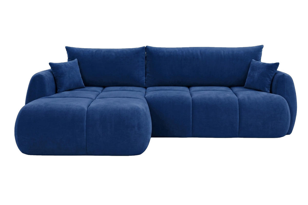 ROHOVÁ SEDAČKA s rozkládací funkcí a úložným prostorem, sametová látka Bluvel, Inkoustově Modrá, Levá, COCO - modrá, dřevo (275/180cm) - Kaiser Möbel
