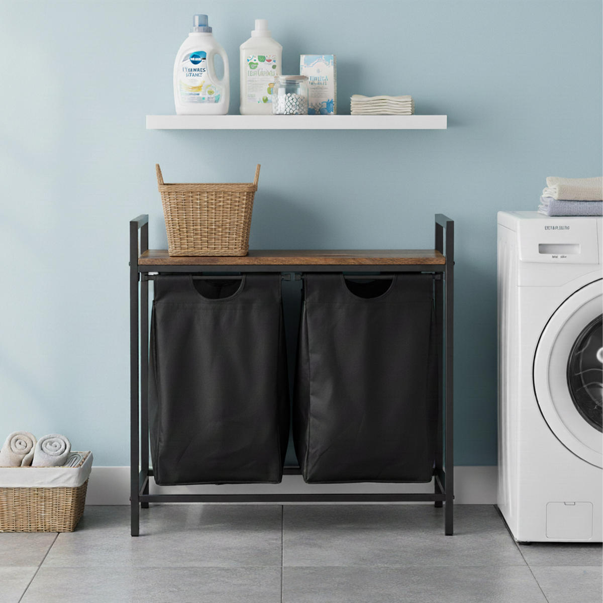 WÄSCHESAMMLER - Schwarz, Holzwerkstoff/Textil (73/72/33cm) - Relaxdays