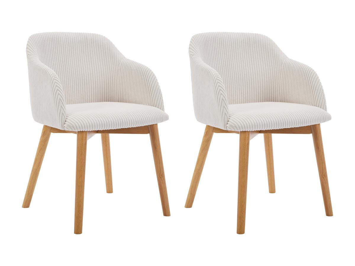 STUHL mit Armlehnen 2er-Set - Cord & Kautschukholz - Cremefarben - JELISA - Creme, Textil (56/79/54cm) - Vente-Unique