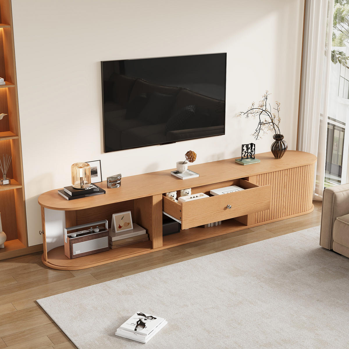 TV-SCHRANK 180x40x40cm Holzfarbe mit 2 Rollo-Türen - Naturfarben, Holzwerkstoff (180/40/40cm) - FLIEKS