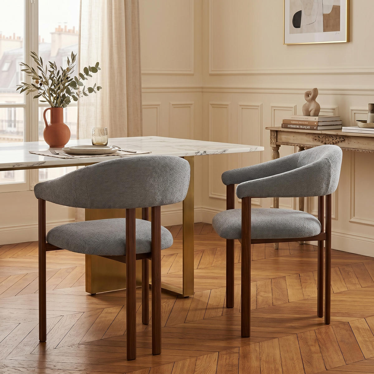 ESSZIMMERSTUHL 2ER-SET aus Stoff mit Metallbeinen, ergonomisch gepolstert im Fass-Design - Grau, Textil (60/80.5/57.5cm) - Urban Meuble