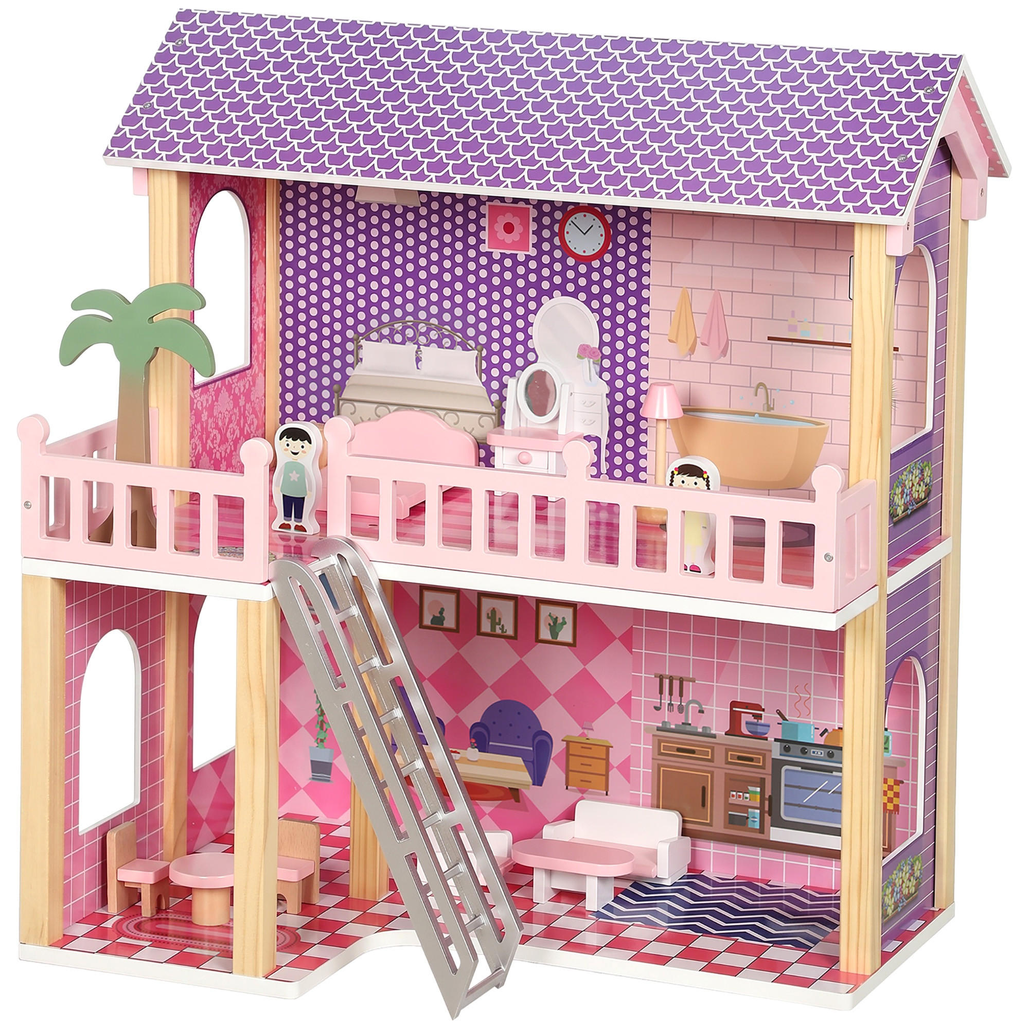 PUPPENHAUS MDF Kiefernholz Rosa - Rosa, Holzwerkstoff (40/69/64cm) - AIYAPLAY