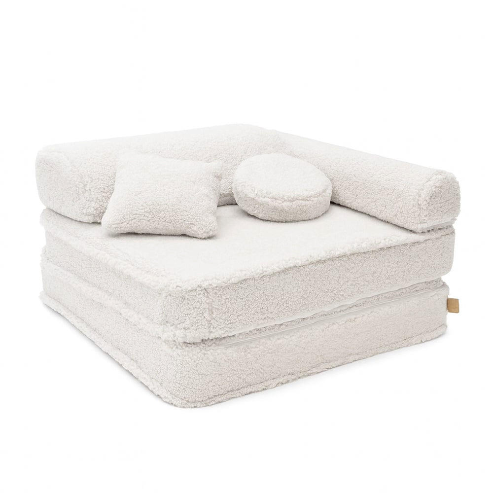 KINDERSESSEL modular 3-in-1 ausklappbar aus Teddystoff in Creme-Weiß - Weiß, Textil (1000/50/50cm) - MeowBaby