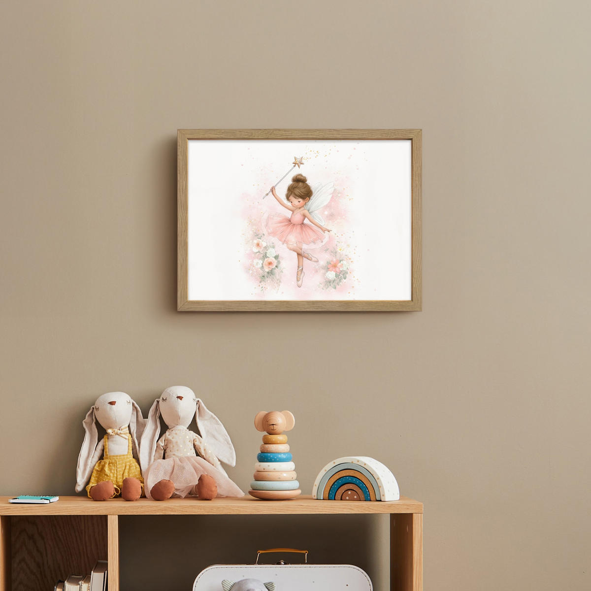 NÁSTĚNNÁ LAMPA S AKUMULÁTOREM Baletka - Víla - Květiny - Růžová 40x30 cm - růžová, kompozitní dřevo (40/30/8cm) - OnlyWow