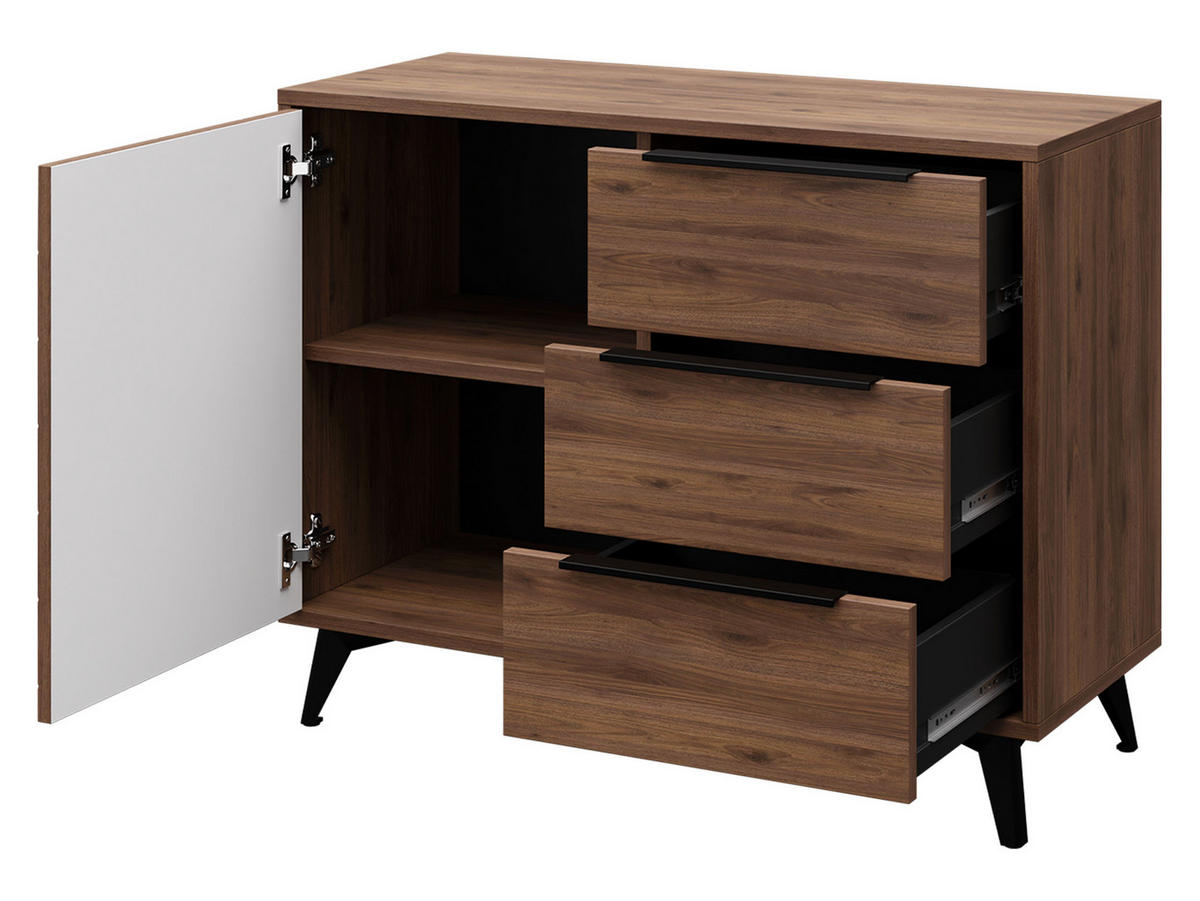 KOMMODE Xylix Bis 100 1D3SZ - Nussbaumfarben/Schwarz, Holzwerkstoff/Metall (104/80/40cm) - MIRJAN24