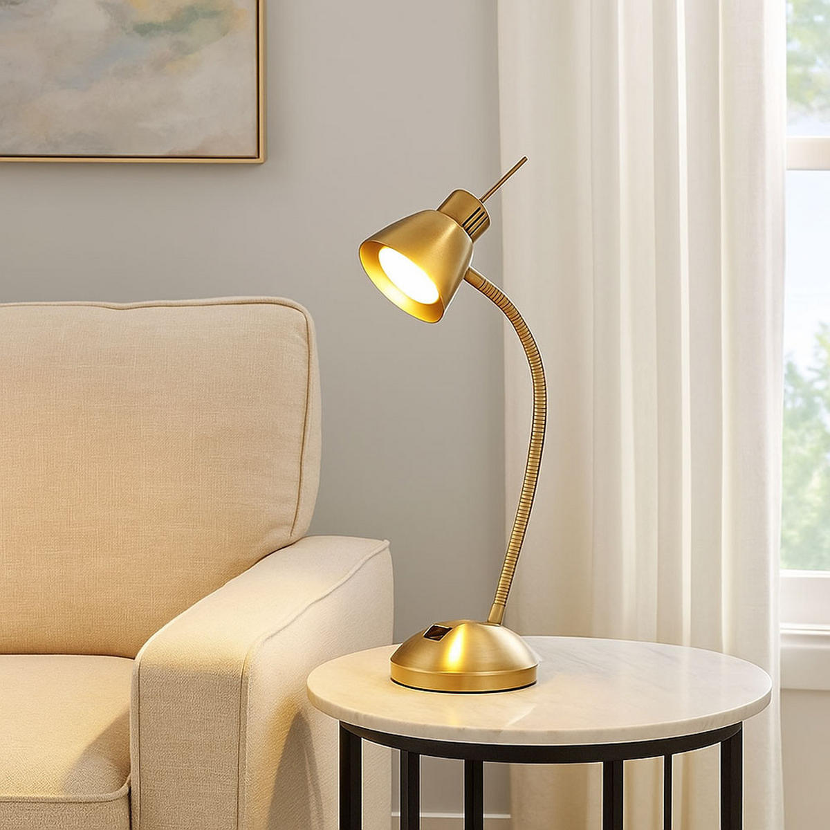 LED TISCHLEUCHTE NUOVA Altmessing - Messingfarben, Metall (24/24/44cm) - Globo Lighting