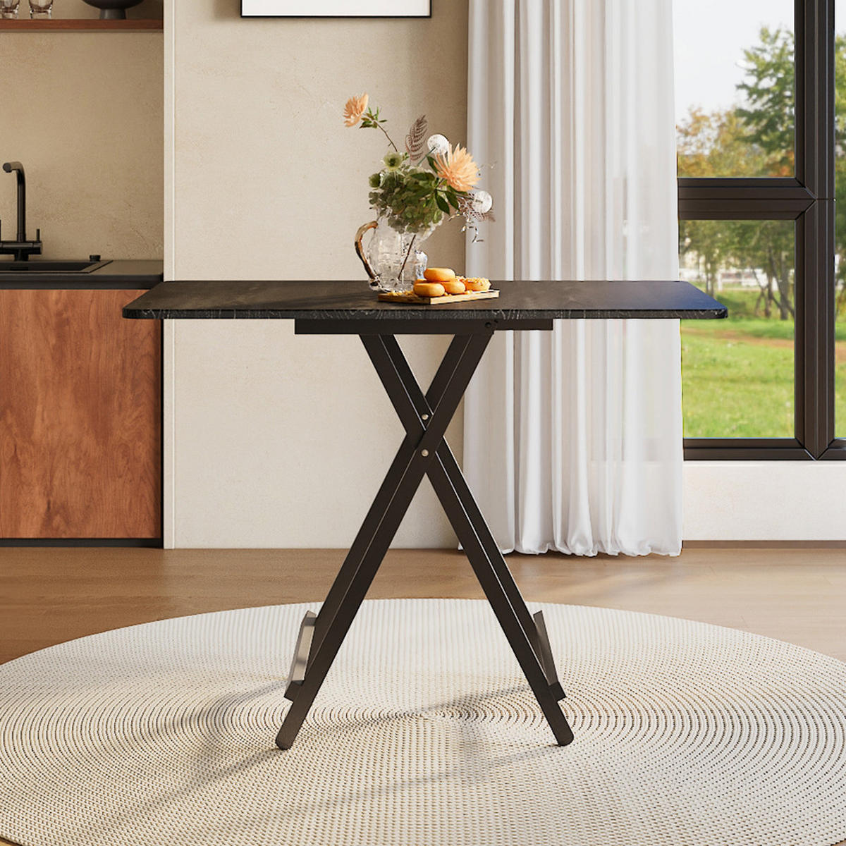 ESSTISCH Klappbar 100/60/74 cm Eisenbeine MDF Schwarz - Schwarz, Holzwerkstoff/Metall (60/74/100cm) - Livingandhome
