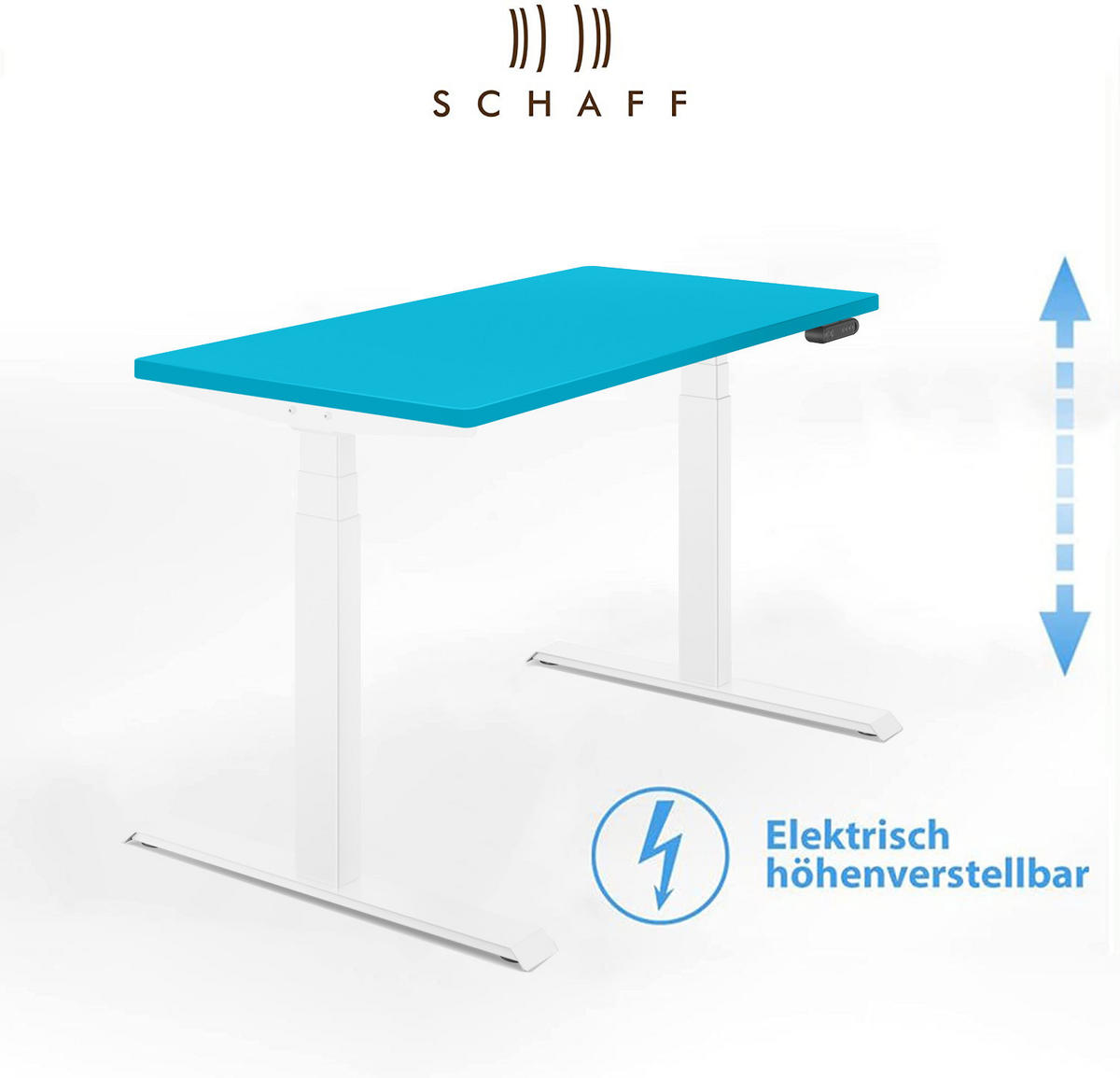 SCHREIBTISCH elektrisch höhenverstellbar REC 120x60 cm Blau - Weiß, Metall (120/60/110cm) - Schaff
