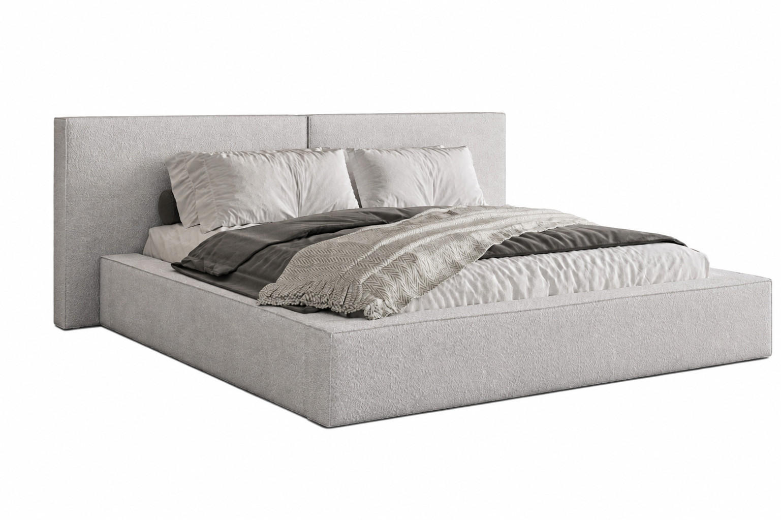 POLSTERBETT 06 Bouclé 180 x 200 cm – Arena - mit Bettkasten und Metall-Lattenrost - Hellgrau, Metall (180/200cm) - ROYAL24_MARKT