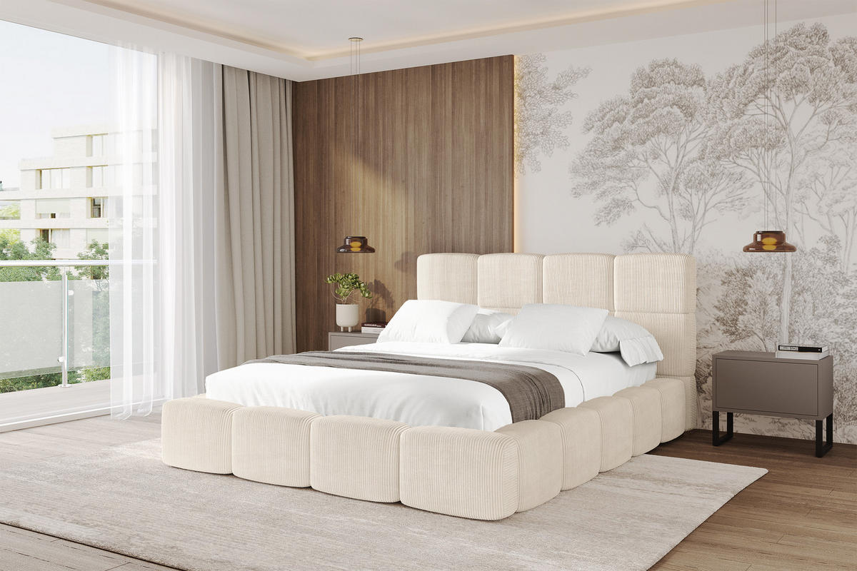 POLSTERBETT mit Bettkasten und Lattenrost, Bett mit Kopfteil, Boxbett ohne Matratze, Doppelbett mit Stauraum - NATA 120x200 Beige - Schieferfarben, Holzwerkstoff/Textil (120/200cm) - ALTDECOR