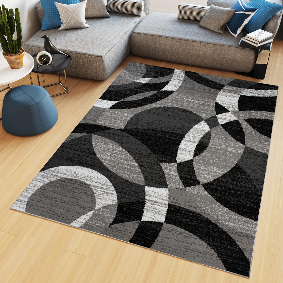 TEPPICH MAYA Grau Kreise Streifen Meliert 220/300 cm - Grau, Textil (220/300cm) - Tapiso