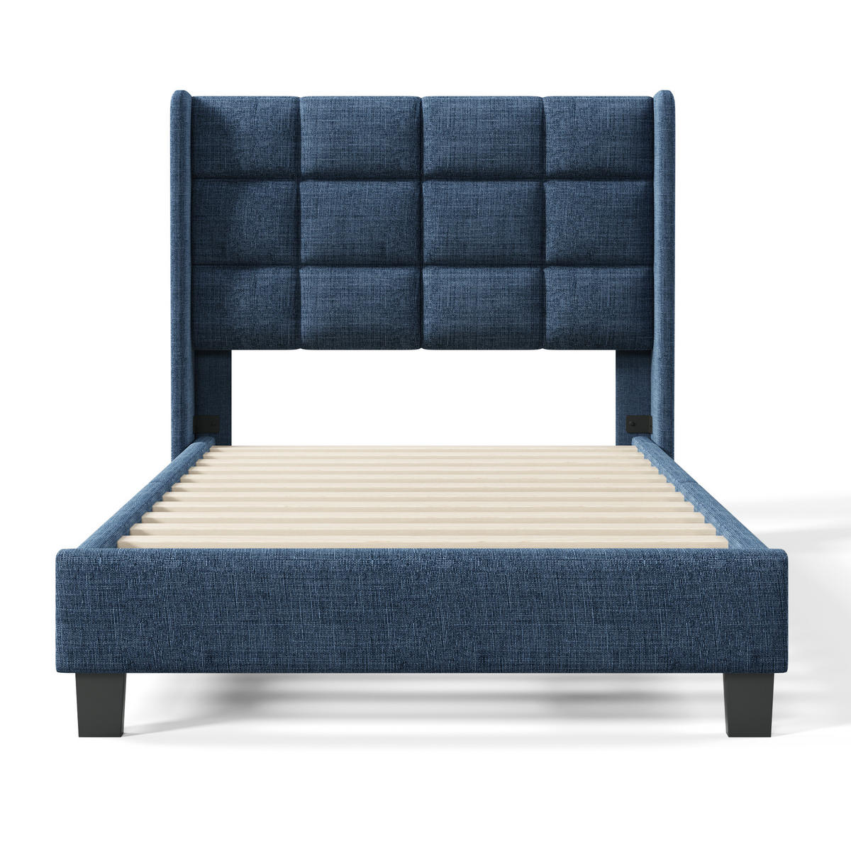 BETT mit Lattenrost 90x200 cm Leinen Blau - Blau, Metall (90/200cm) - Meubliv