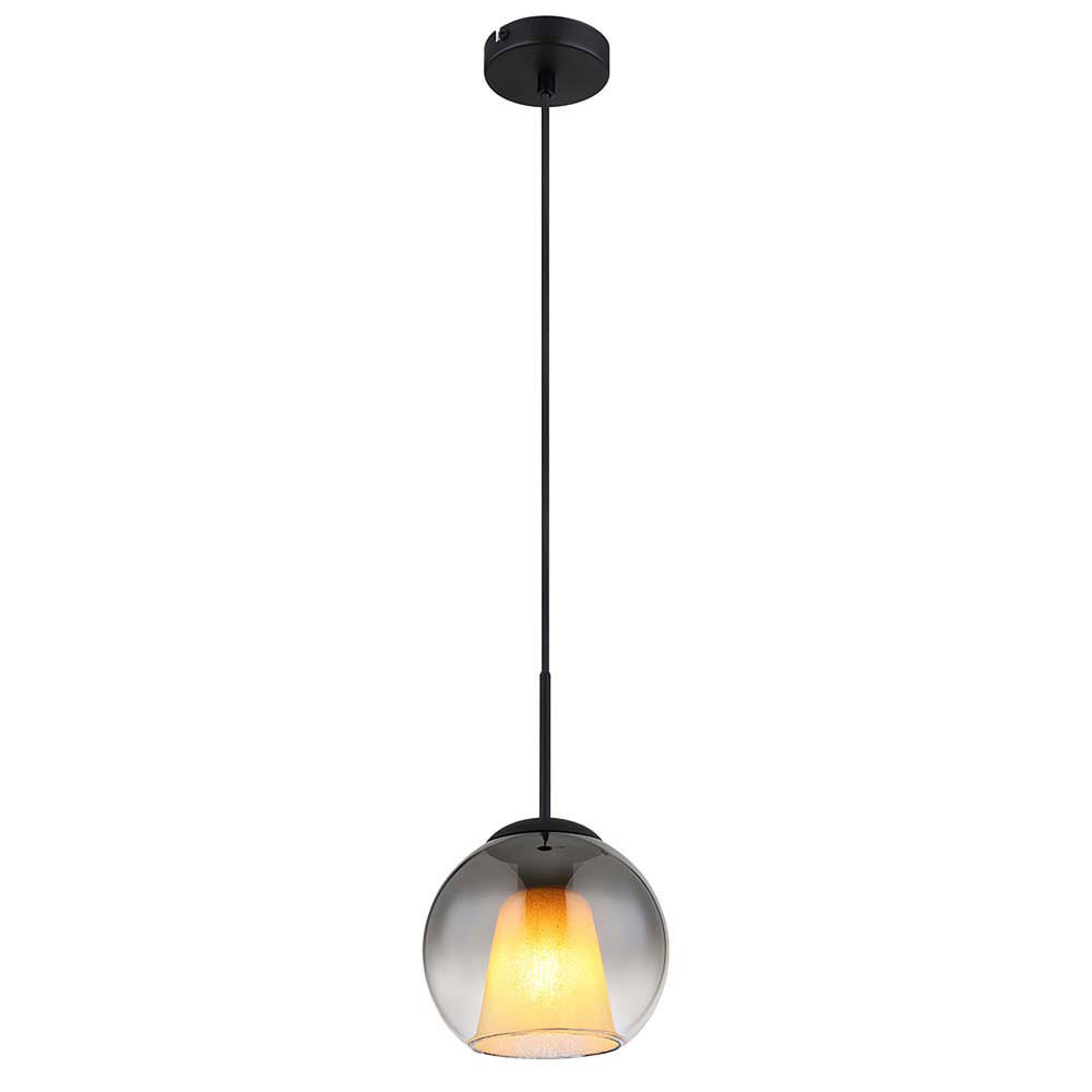 PENDELLEUCHTE BARRY Metall Glas Schwarz, rauchfarben - Schwarz, Glas (20/20/120cm) - Globo Lighting
