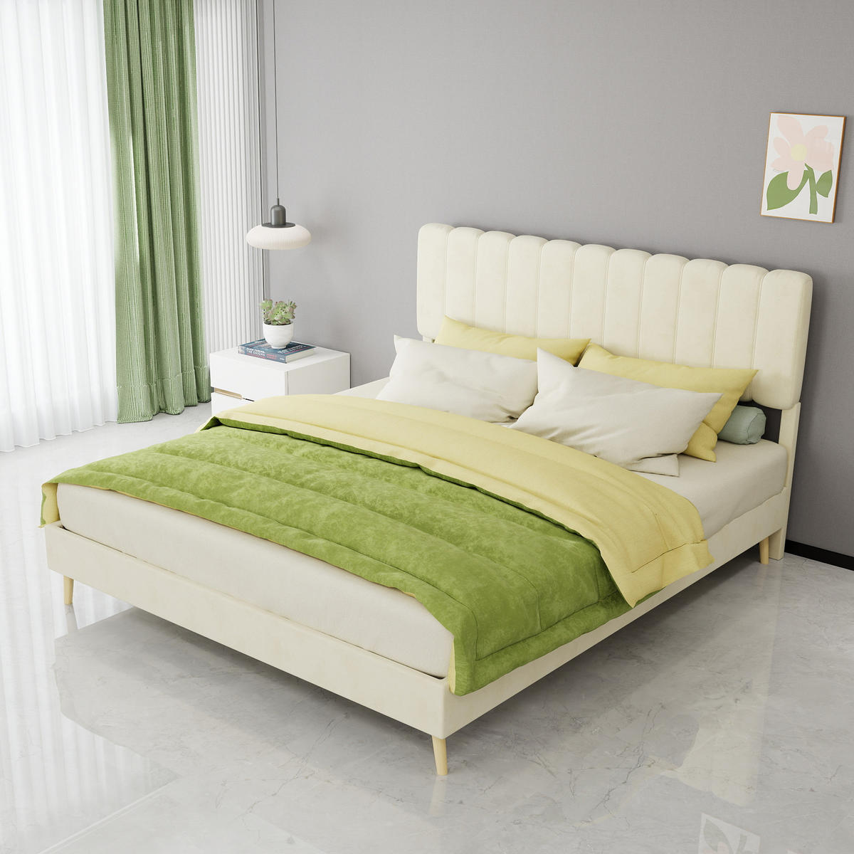 POLSTERBETT 160/200 cm DE-35459 mit Kopfteil Beige - Beige, Metall (160/200cm) - ComfortXL