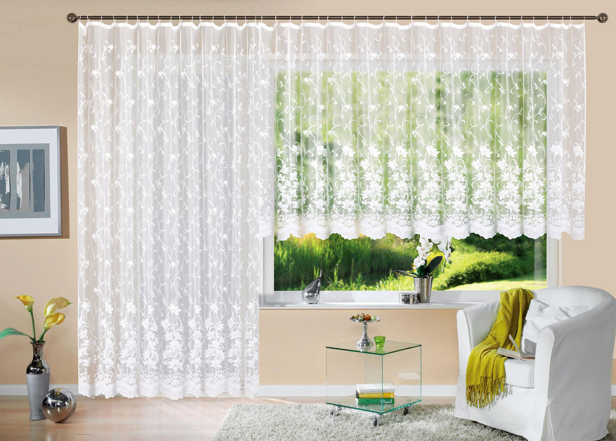 VORHANG BLUMENMUSTER HxB 245x300 cm Weiß - Weiß, Textil (300/245cm) - Gardinenbox
