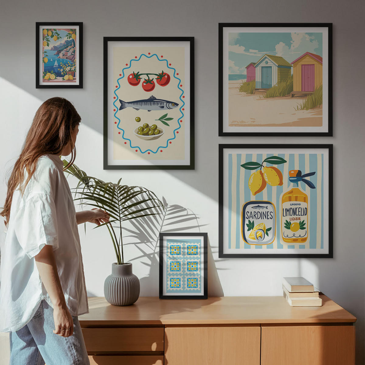 WANDBILDER 5er-Set - 50x50 cm & 20x30 cm & 40x60 cm Schwarzer Rahmen - Blumenwein Mailand Paris - Schwarz, Kunststoff (40/60cm) - ArtPrintCave