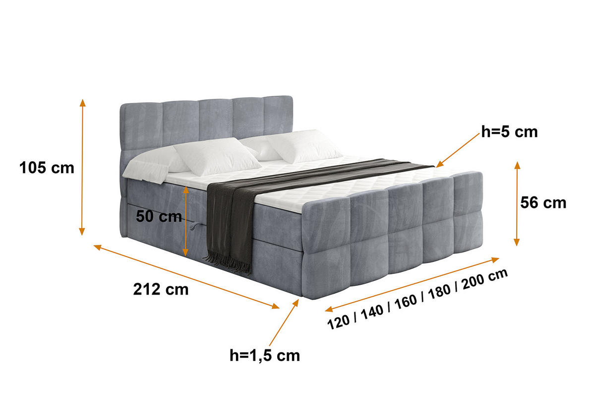 BOXBETT mit Matratze H4 und Lattenrost - LIRO-Z - 160x200 - Grau Casablanca - Grau, Holzwerkstoff (160/200cm) - ALTDECOR