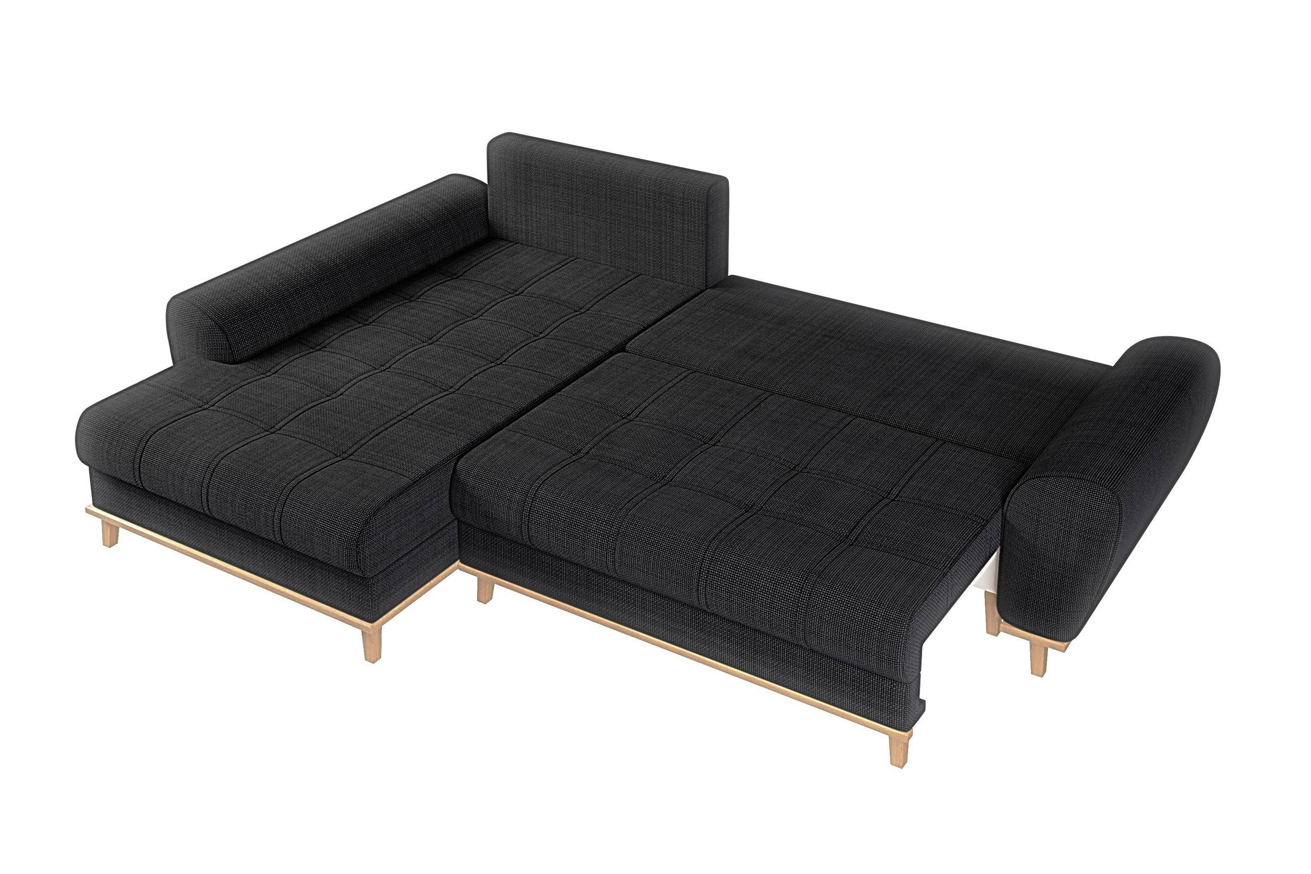 ECKSOFA im Scandi-Stil, Schlaffunktion, Bettkasten B268/T175/H86 cm, Ottomane links, Liegefl. 128x209 cm, Bouclé Chenille Stoff in Anthrazit / 21012 - Eichefarben/Anthrazit, Holz/Textil (268/175cm) - luma-home