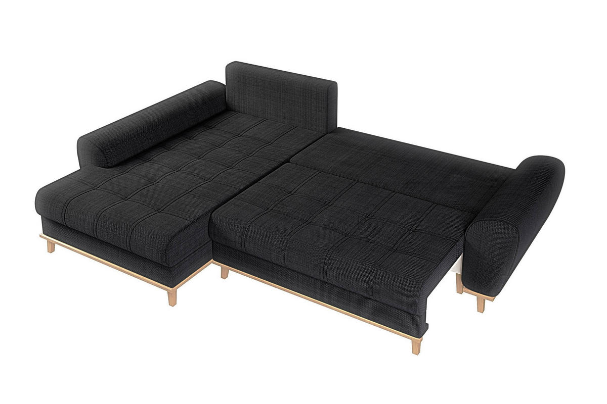 ECKSOFA im Scandi-Stil, Schlaffunktion, Bettkasten B268/T175/H86 cm, Ottomane links, Liegefl. 128x209 cm, Bouclé Chenille Stoff in Anthrazit / 21012 - Eichefarben/Anthrazit, Holz/Textil (268/175cm) - luma-home