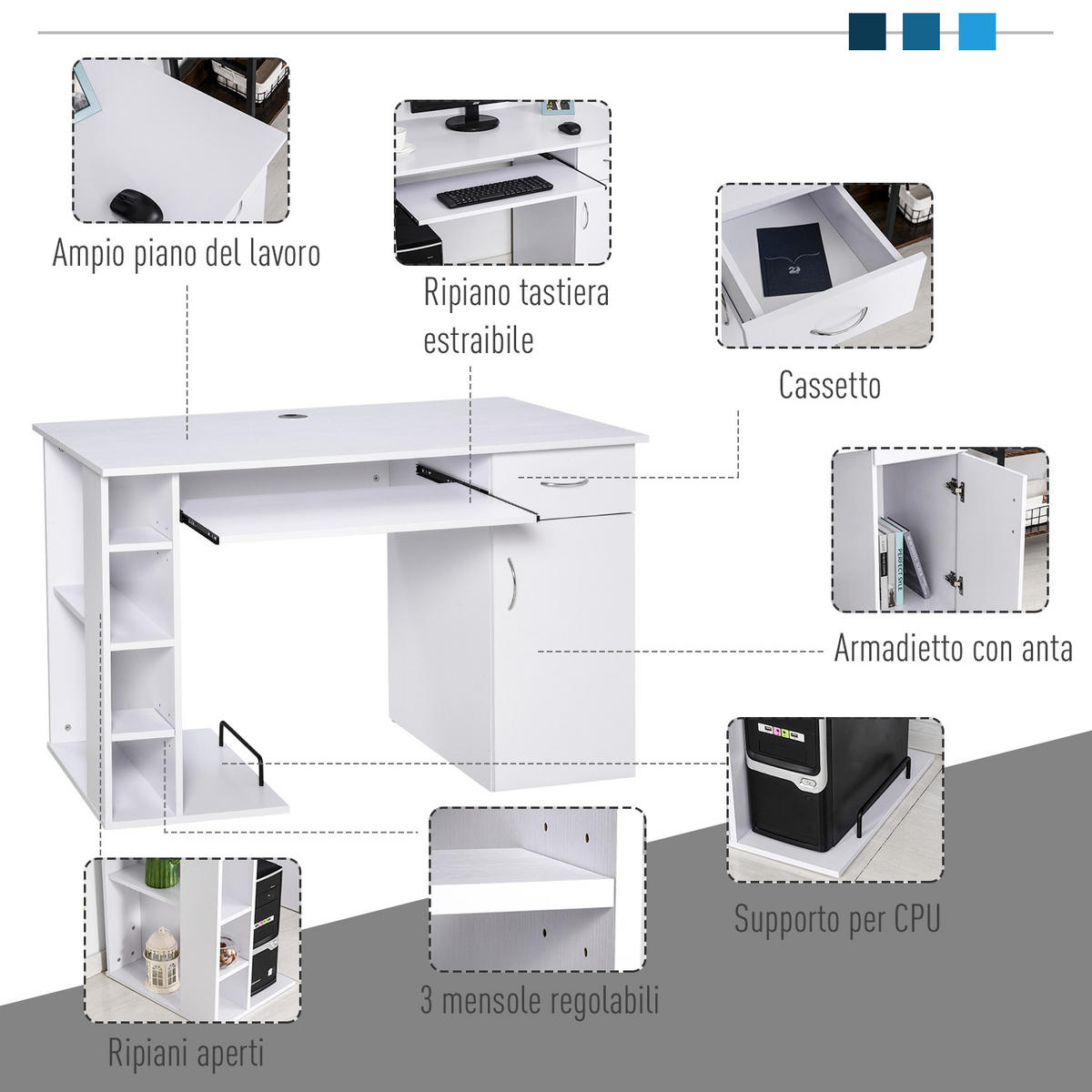 BÜROTISCH Weiß 1 Stück - Weiß, Holzwerkstoff (120/55/74cm) - GiPP