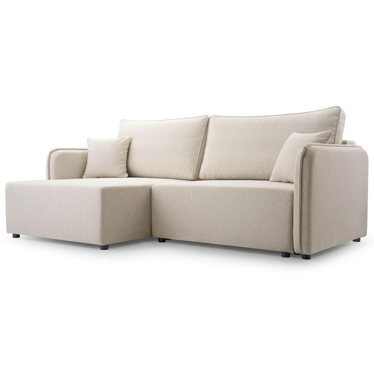 ECKSOFA Kassian, Hellbeige Strukturstoff, linksseitig - Ecru/Schwarz, Kunststoff/Textil (227/147cm) - Selsey