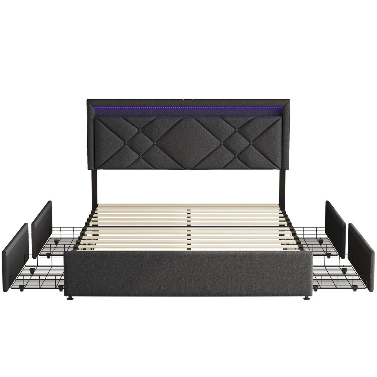 POLSTERBETT 160x200 cm, Grau, mit USB & Type-C, LED-Beleuchtung - Grau, Textil/Metall (160/200cm)