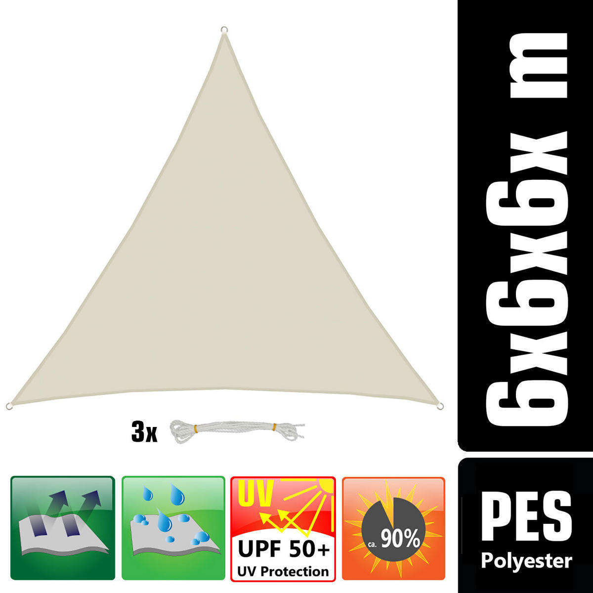 SONNENSEGEL 600/600 cm beige, dreieckig - Beige, Kunststoff (600/600cm) - Amanka