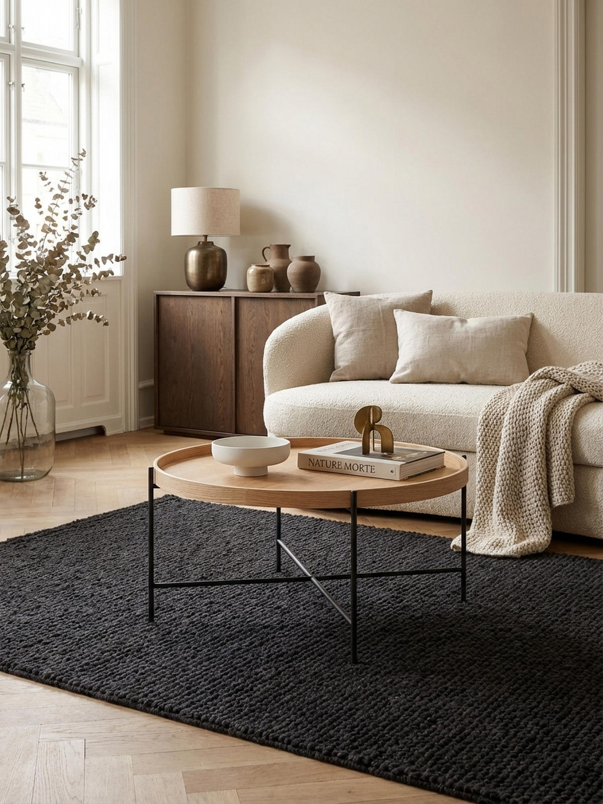 COUCHTISCH Eichenholz Furnier mit stabilem Metallgestell, Modernes zeitloses Design - Schwarz/Braun, Holz/Metall (78/78/40cm) - KADIMA DESIGN