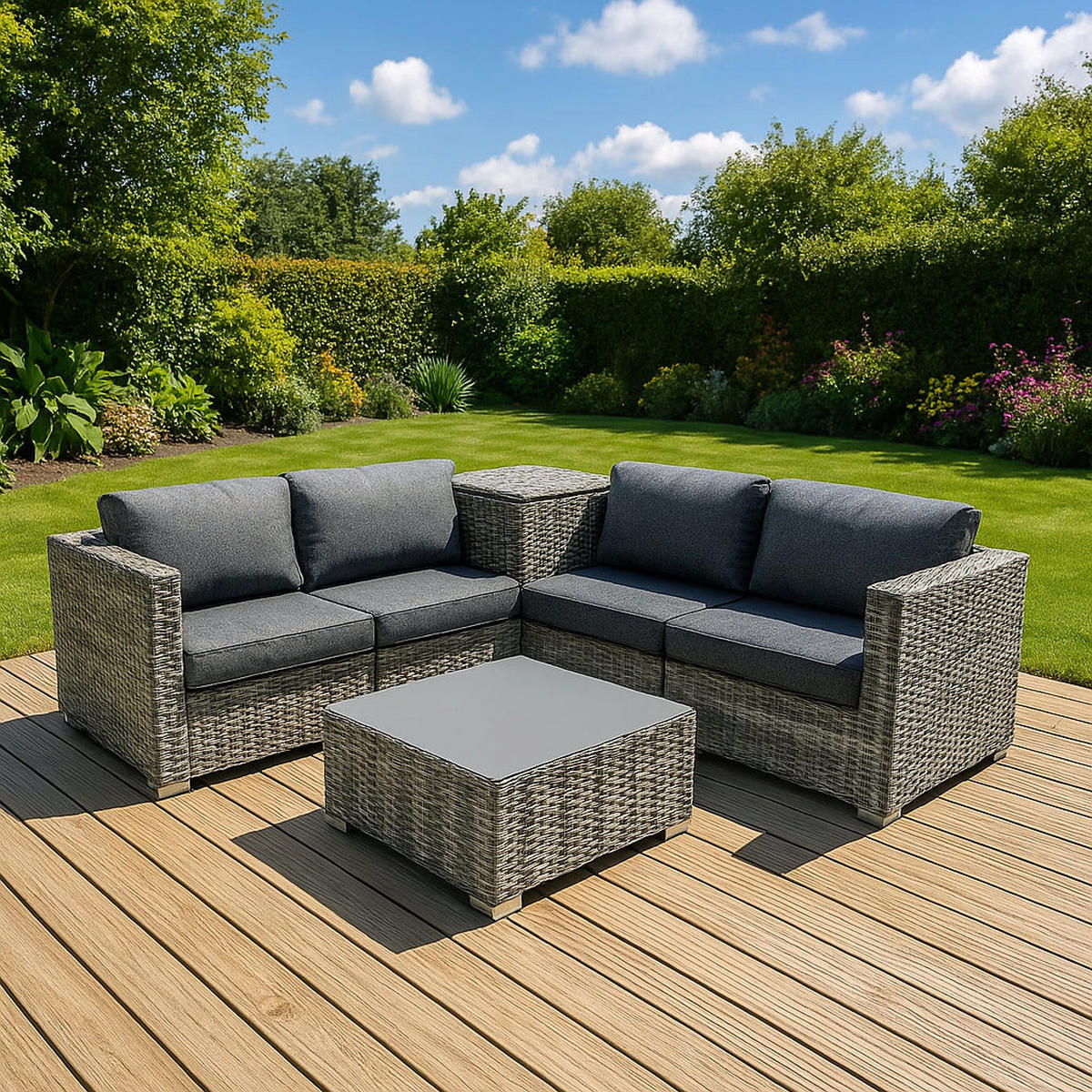 LOUNGEGARNITUR MODULAR Rattan 6-teiliges Grau - Grau, Kunststoff - Jardi