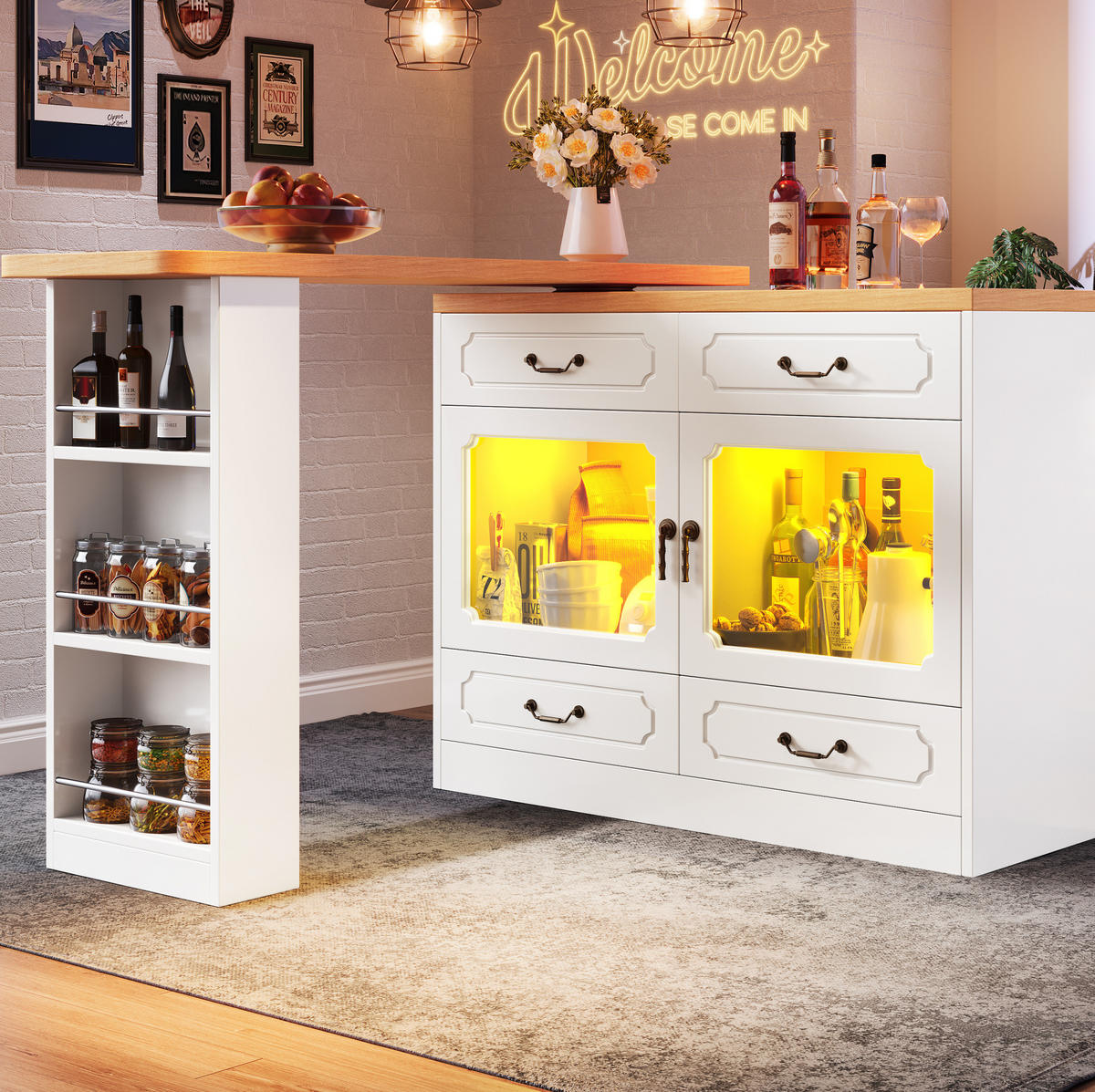 BARTISCH ausziehbar 135-203 x 39 x 92,8 cm MDF Weiß mit LED - Weiß, Holzwerkstoff (39/92.8/203cm) - Meubliv