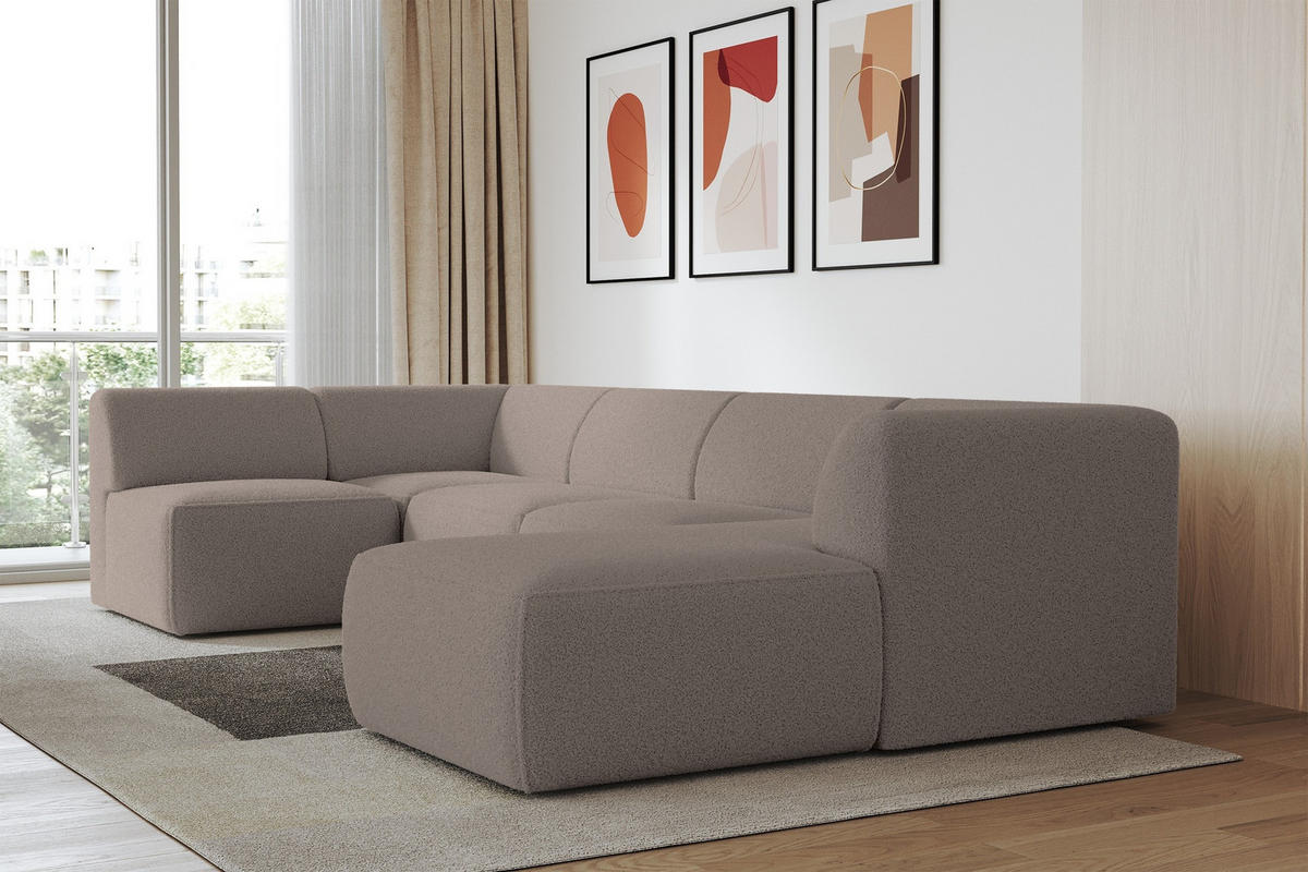 WOHNLANDSCHAFT Ottomane Rechts MOVO-L 345x180x78 cm Braun Bouclé - Schwarz/Braun, Holzwerkstoff/Kunststoff (345/78/180cm) - ALTDECOR
