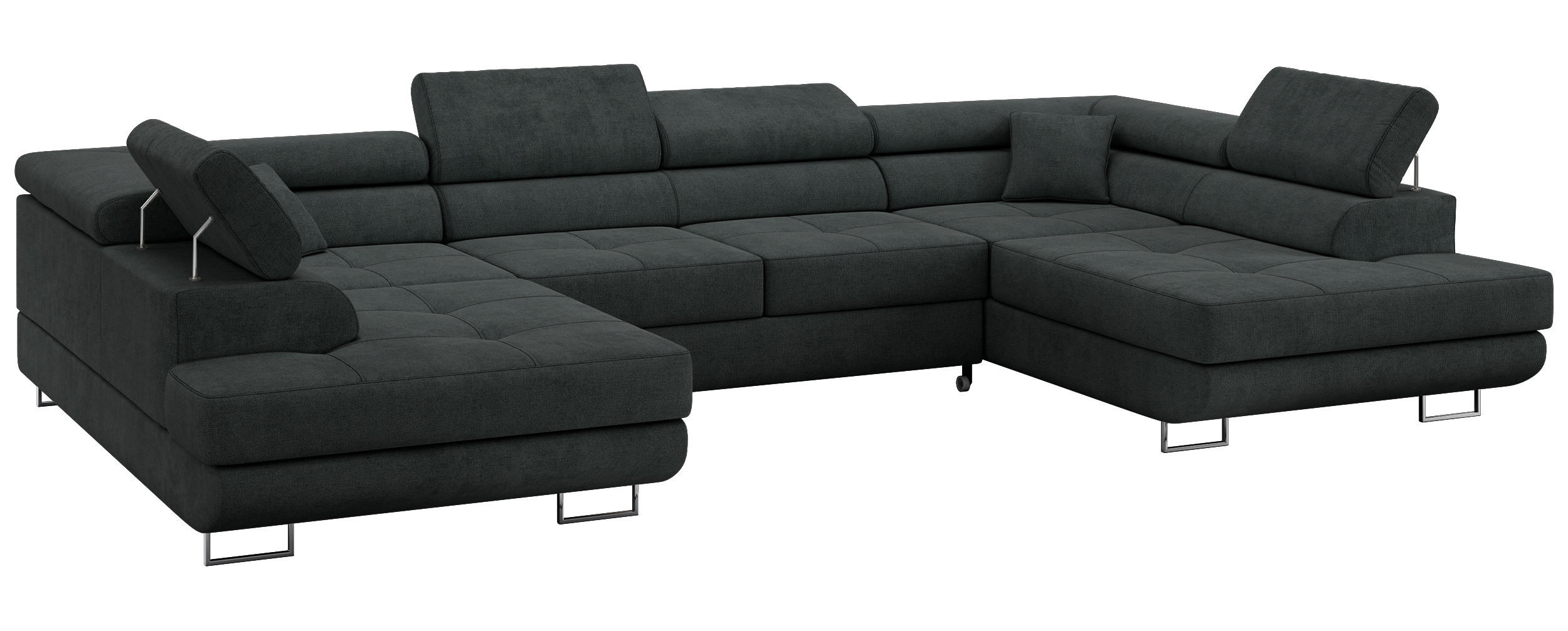 WOHNLANDSCHAFT GUSTAW U Dunkelgrau Struktur - Dunkelgrau/Silberfarben, Textil/Metall (340/55/205cm) - MKS