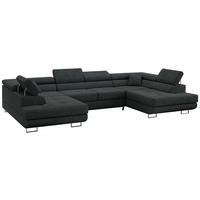 WOHNLANDSCHAFT GUSTAW U Dunkelgrau Struktur - Dunkelgrau/Silberfarben, Textil/Metall (340/55/205cm) - MKS