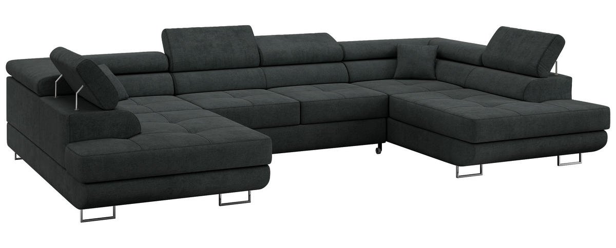 WOHNLANDSCHAFT GUSTAW U Dunkelgrau Struktur - Dunkelgrau/Silberfarben, Textil/Metall (340/55/205cm) - MKS