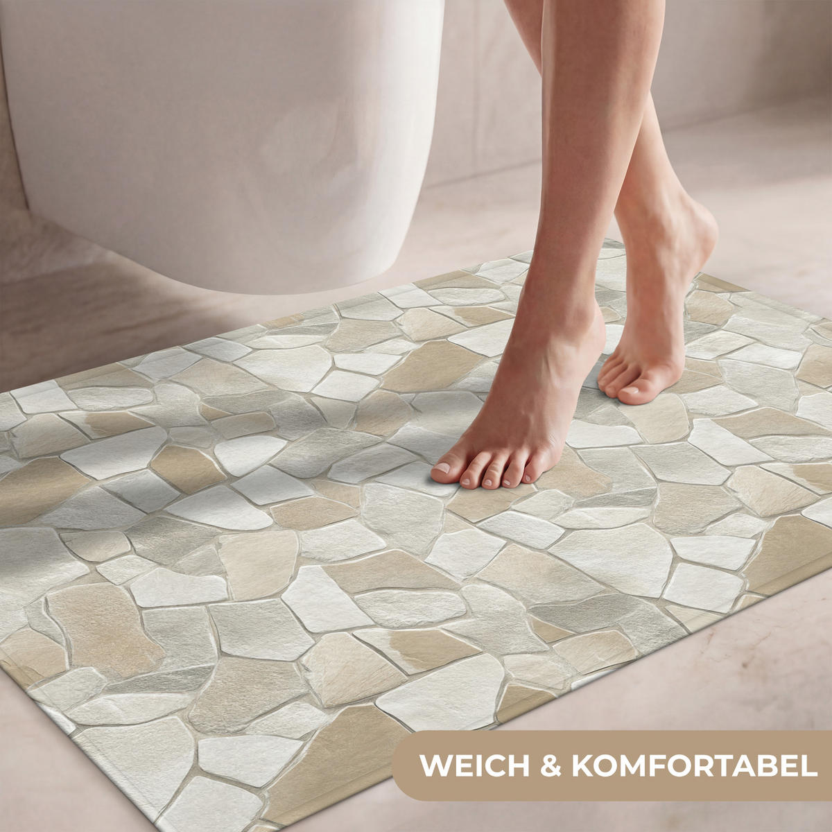 WC-VORLEGER Mosaik - Steine - Beige Toilettenteppich 90x60 cm - Beige, Kunststoff/Textil (90/1cm) - OnlyWow