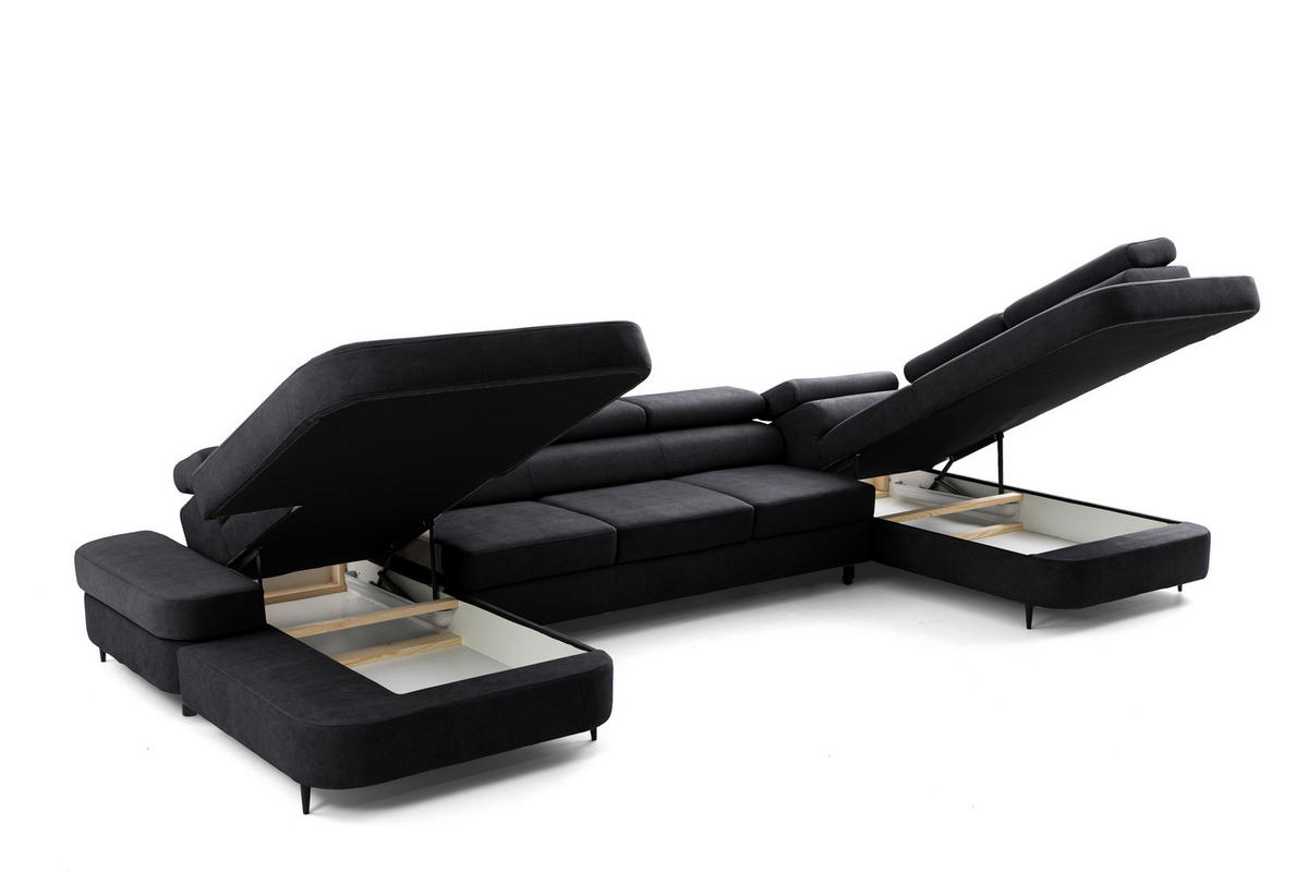 ECKSOFA U-Form PRIAM MAXI U Links mit Schlaffunktion 125x317 Velours Dunkelgrau - Dunkelgrau/Schwarz, Holz/Textil (400/91/203cm) - Muffo