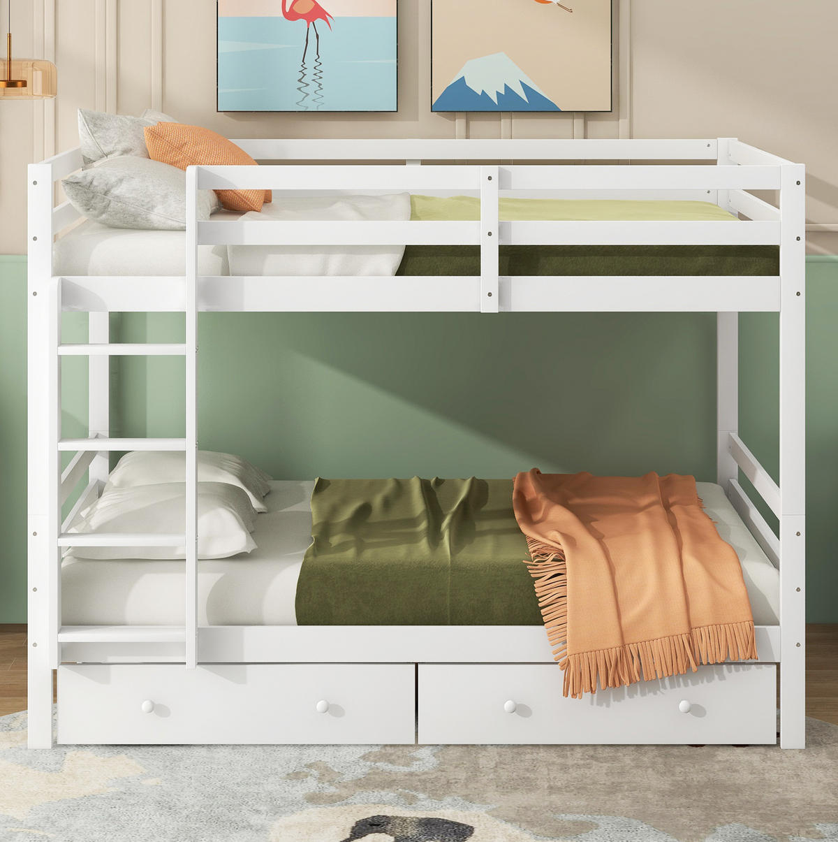 ETAGENBETT 140/200 cm in Weiß mit Stauraum, Schublade und hoher Absturzsicherung - Weiß, Holz (140/200cm) - OKMYHOME