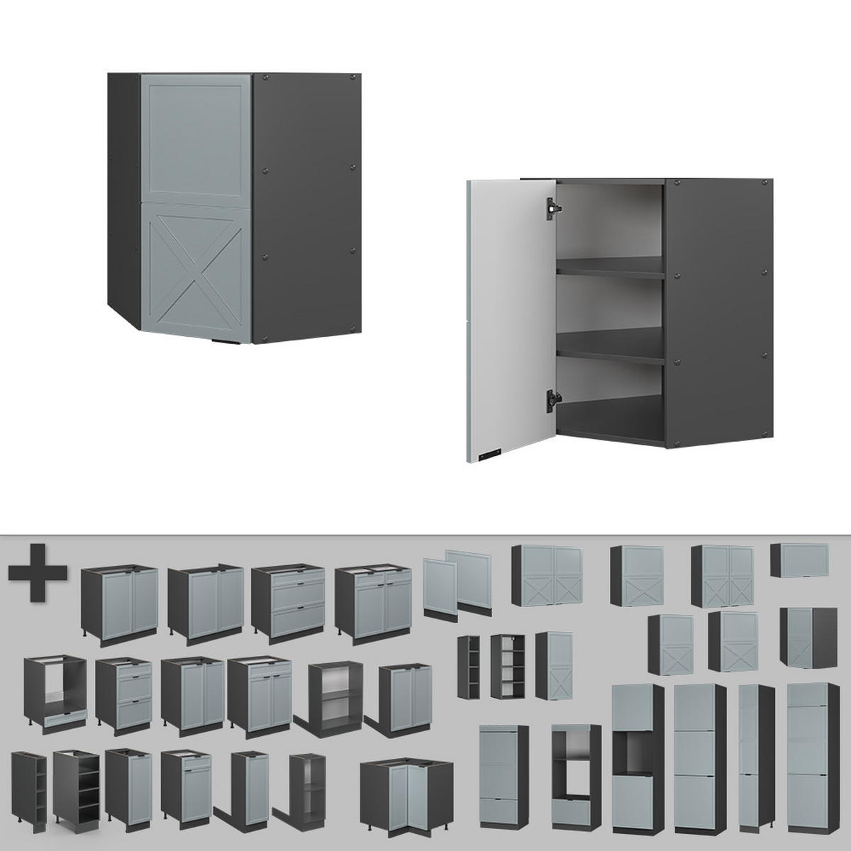 ECKHÄNGESCHRANK Fame-Line Hellblau-grau 57 cm - Anthrazit/Blaugrau, Holzwerkstoff (57/72/34.1cm) - Vicco