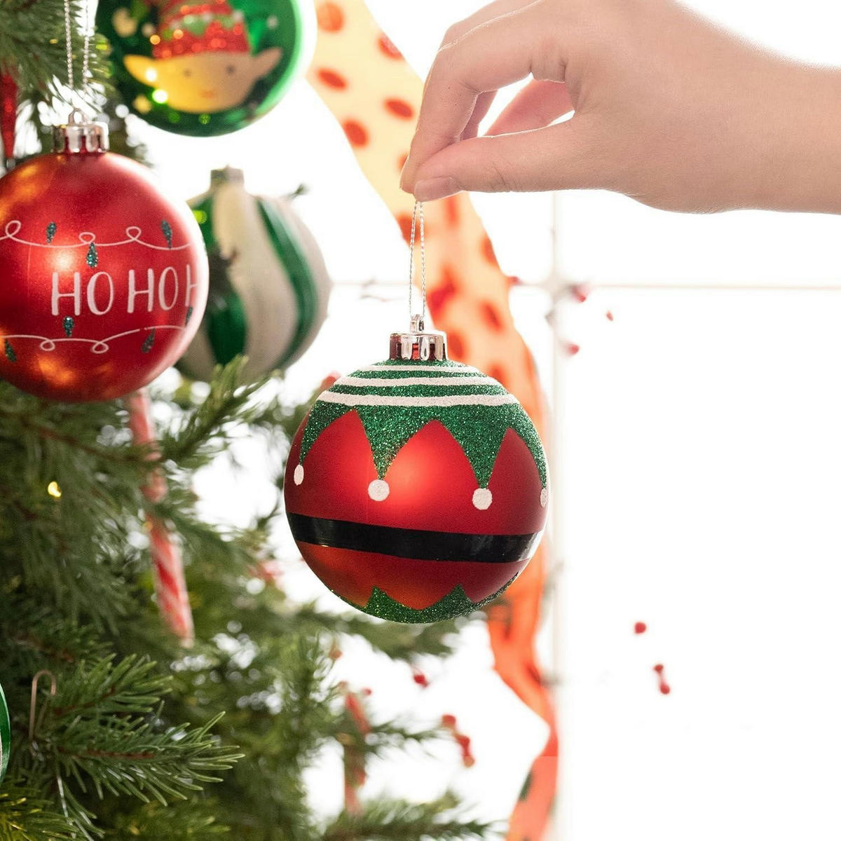 CHRISTBAUMKUGELN 12-teiliges Set 8 cm Rot Grün Weiß - Multicolor, Kunststoff (8/8/8cm)
